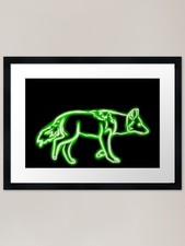 Neon Coyote (Green) Framed Art