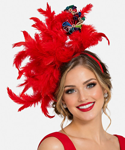 Red feather fascinator - feather,