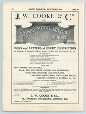 1912 Advert, J. W. Cooke & Co, Finsbury Pavement London, Metal Letters & Signs