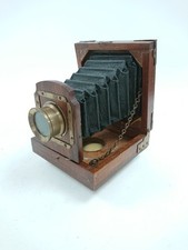 Antique Wooden Bellows Camera with Brass Lens Victorian Era Vintage Collectible