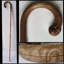 Vtg Bamboo Walking Stick Cane Eagle Claw Holding Egg Marbled Plastic Handle