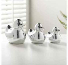 Set of 3 Silver Ceramic Mini