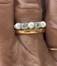 Vintage Sterling Silver Pearl and Blue Topaz Ring Size P to P 1/2