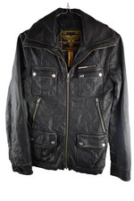 SUPERDRY Black Leather Biker Jacket XS Mens Full Zip Casual Outdoors Outerwear