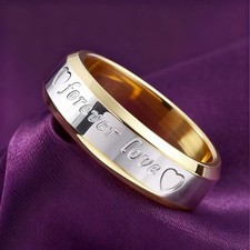 Men's Women Stainless Steel Forever Love Golden Engagement Wedding Band Ring M-U