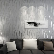 3D Embossed Wave Wallpaper Silver Grey Wall Paper Roll Living Room TV Background