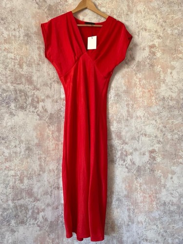 Zara red satin midi - red,