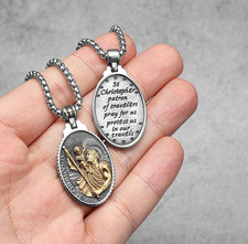 St. Christopher Patron Saint Traveller Pendant Necklace Men Silver Jewellery
