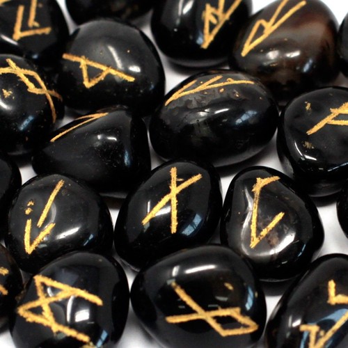 Black onyx rune stone set - black, in