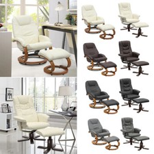 Leather Recliner Swivel Adjustable Armchair Sofa with Stool TV Movies Chair Seat