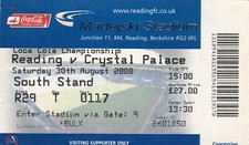 Ticket Reading v Crystal Palace 30.8.2008 Championship.