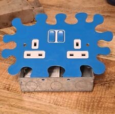 BLUE SPLAT DOUBLE SOCKET SWITCH ~ Y0737 & 2 GANG 35MM METAL BOX ~ 416227