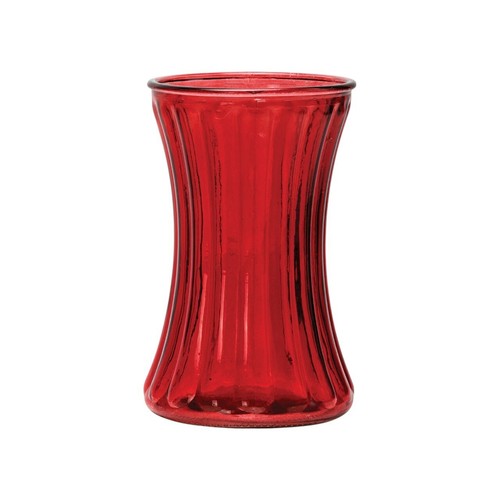 Red pleated glass flower vase - red,