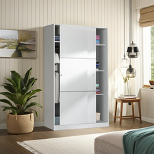 Savona White Soft Gloss Small Shallow Sliding 120cm Wide Bedroom Wardrobe