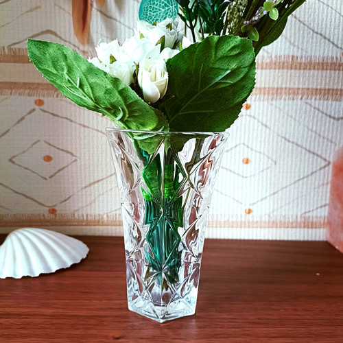 Clear geometric cut glass vase - cut,