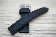 20mm Black Handmade Crocodile Watch Strap Genuine Alligator Skin 4mm Thick