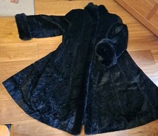 Vintage  Swing Back Faux Fur Coat 16 Black L 70s / 80 BY C.D.V. PARIS EXCELLENT 