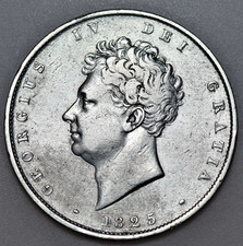 1825 GEORGE IV SILVER HALFCROWN, BRITISH COIN,  VF/GVF