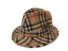 BURBERRYS' Vintage Brown Nova Check 100% Wool Trilby Hat UK Size 5 C68
