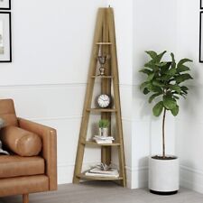 Oak Corner Ladder Shelving Unit 5Tier Bookshelf Storage Display Stand Bookcase