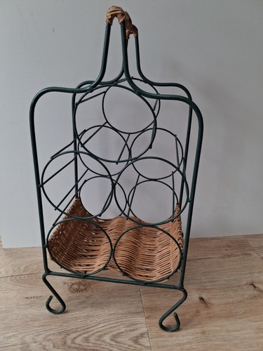 Rustic metal wicker wine - rustic,