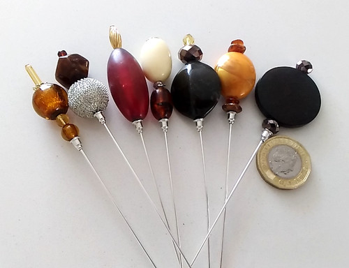 Vintage bead hat pins - 7, cream