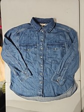 H&m Women Denim Shirt Long Sleeves Medium Blue 100% Cotton Button Up