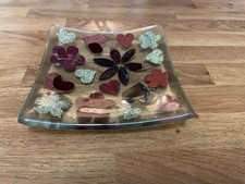 Jo Downs Handmade Glass Square Dish Hearts and Flowers