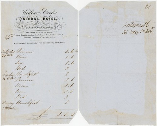 1852 coaching inn bill - 1852,