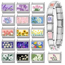Flower Italian Charms Fit All 9mm Italian Modular Link Starter Bracelet Jewelry