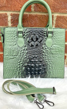 DESIGNER Sage Green Italian handbag alligator croc embossed leather tote bag New