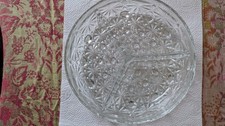 Vintage Divided Glass Relish Dish, 19cm Daisy and Button Pattern Free  P&P