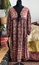 ?Naked Generation Block Print Midi Dress *L Pockets Indian Cotton Bohemian Folk