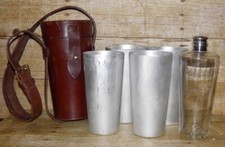 Vintage Shooting Beaters 4 Tumbler & Glass Flask Leather Cased Set - James Dixon