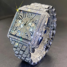 Luxury Ice out Cz Diamond Men's Watch Hip Hop King Bling Iced Waterproof Square