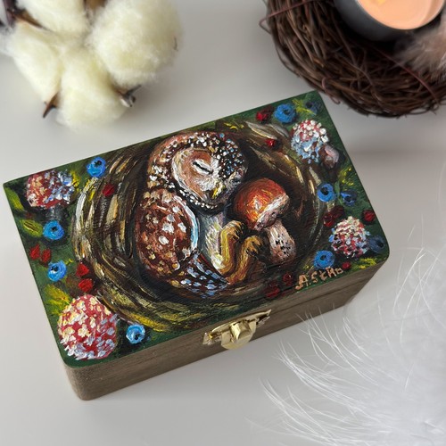 Owl hand painted mini - owl, wooden