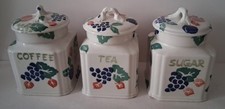 Vintage Royal Winton Bordeaux Spongeware Tea Coffee And Sugar Canisters