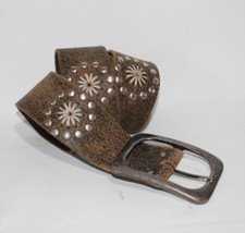 Petrol Industries Leather Belt 37" Brown Black Vintage Edelweiss Wide Germany