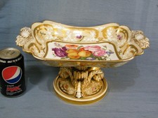 19c WORCESTER FLIGHT BARR FRUIT & FLOWER ACANTHUS LEAF STEM COMPORT DISH c1830