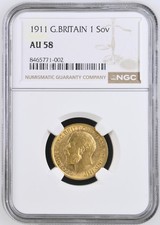 1911 G BRITAIN 1 Sov AU58 -
