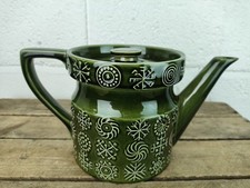Rare c.1960's Green Portmeirion Teapot in Totem Pattern By Susan Williams Ellis