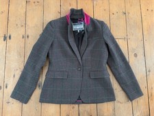 Joules Horatia Country Green & Pink Check Tweed Wool Blazer Jacket Size 12