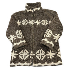 Vintage Zepla Fleece Jacket Sherpa Abstract Baggy Fair Isle Brown Womens Small