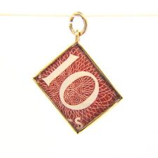 Vintage Ten Bob Emergency Break Glass Gold Charm 10 Shilling Pendant Hallmarked