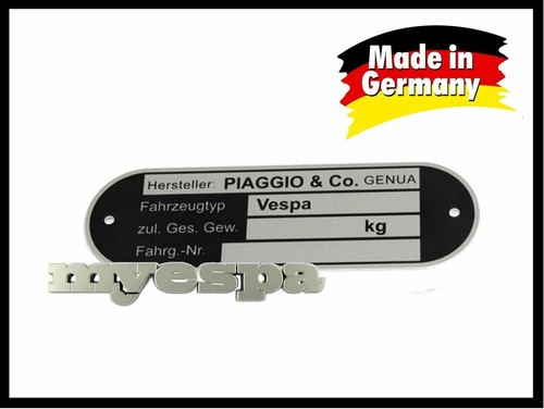Vespa nameplate with - , engraving