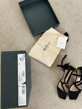 Mulberry Keeley Heel Strappy Sandals Black Suede Gold Block Heel Size 38 UK 5