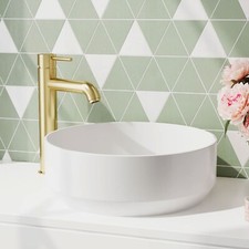 Arlo Modern Tall Mono Basin Mixer Tap Brushed Brass Single Lever Gold Bathroom