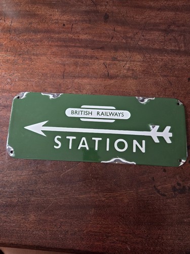 Railway station enamel sign - railway,