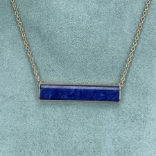 Fossil Necklace Rose Gold Stainless Steel Marbled Blue Panel Layer Stackable
