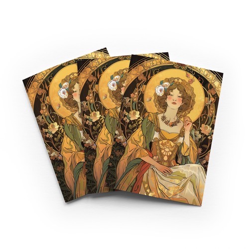 Mucha style woman greeting - mucha,